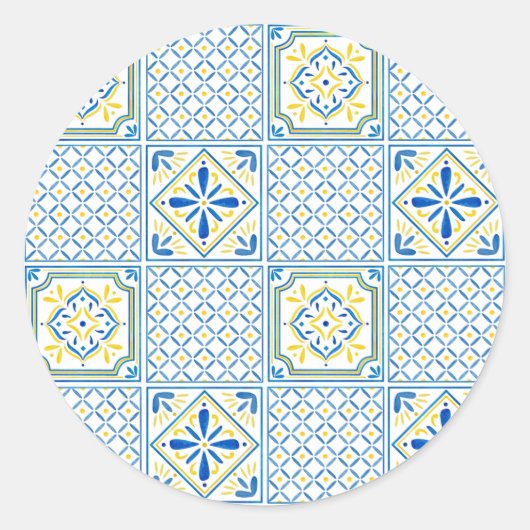 Mediterranean Italian Tile Decorative Pattern Runder Aufkleber (Vorderseite)