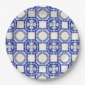 Mediterranean Italy Blue Tiles Bridal Shower  Pappteller (Vorderseite)