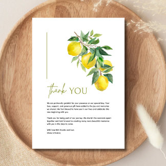 Mediterranean Italy Greece Lemon Vibrant Wedding Dankeskarte