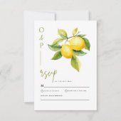 Mediterranean Italy Greece Lemon Vibrant Wedding RSVP Karte (Vorderseite)