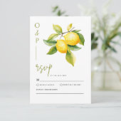 Mediterranean Italy Greece Lemon Vibrant Wedding RSVP Karte (Stehend Vorderseite)