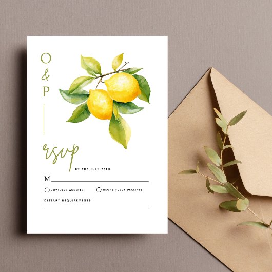 Mediterranean Italy Greece Lemon Vibrant Wedding RSVP Karte