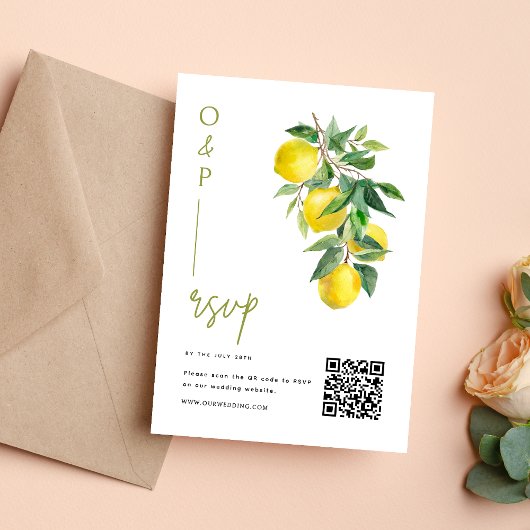 Mediterranean Italy Lemon Vibrant Wedding QR Code RSVP Karte