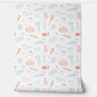 Mediterranean Kitchen Culinary Pattern Wallpaper Tapete