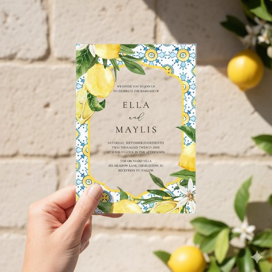 Mediterranean Lemon Acrylic Wedding Invitation Acryleinladungen