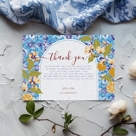 Mediterranean Lemon Amalfi Coast Baby Shower Dankeskarte