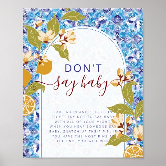 Mediterranean Lemon Amalfi Coast Baby Shower Poster (Vorne)