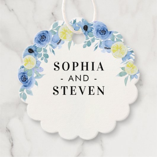 Mediterranean Lemon and Blue Wedding Geschenkanhänger (Vorderseite)