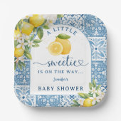 Mediterranean Lemon Baby Shower Blue Tiles Pappteller (Vorderseite)