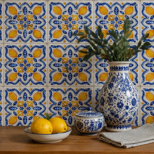 Mediterranean Lemon Blossom Ceramic Hand Painted Fliese