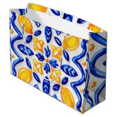 Mediterranean Lemon Blossom Ceramic Hand Painted Große Geschenktüte (Rückseite Schrägansicht)