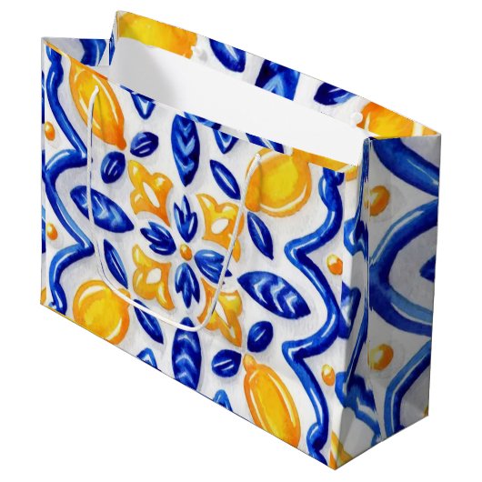 Mediterranean Lemon Blossom Ceramic Hand Painted Große Geschenktüte (Vorderseite Schrägansicht)