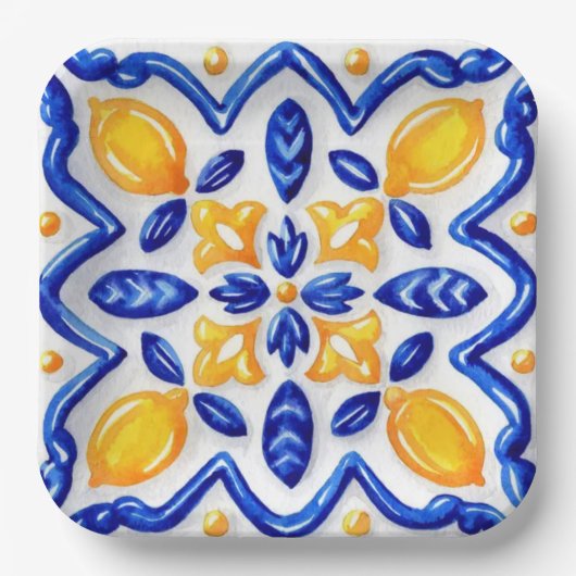 Mediterranean Lemon Blossom Ceramic Hand Painted  Pappteller (Vorderseite)