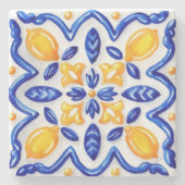 Mediterranean Lemon Blossom Ceramic Hand Painted Steinuntersetzer (Vorderseite)