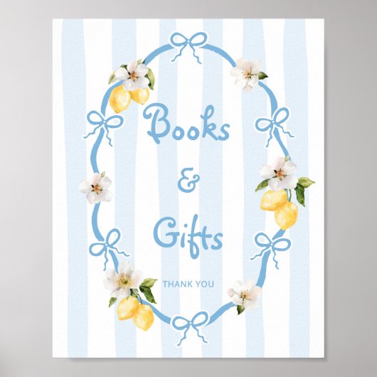 Mediterranean Lemon Blue Bows Bücher und Geschenke Poster (Vorne)