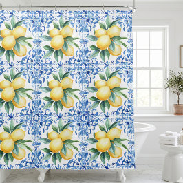 Mediterranean Lemon Blue Duschvorhang
