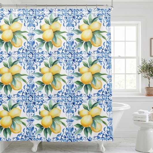 Mediterranean Lemon Blue Duschvorhang