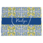 Mediterranean Lemon Blue Portuguese Tile Große Geschenktüte (Vorderseite)