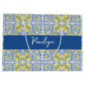 Mediterranean Lemon Blue Portuguese Tile Große Geschenktüte (Rückseite)