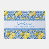 Mediterranean Lemon Blue Tile Personalized Welcome Fußmatte (Vorderseite)
