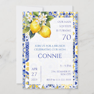 Mediterranean Lemon Blue Tiles Italienisch Geburts Einladung