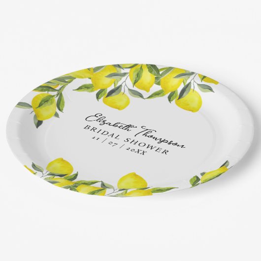 Mediterranean Lemon Bridal Shower Pappteller (Schrägansicht)