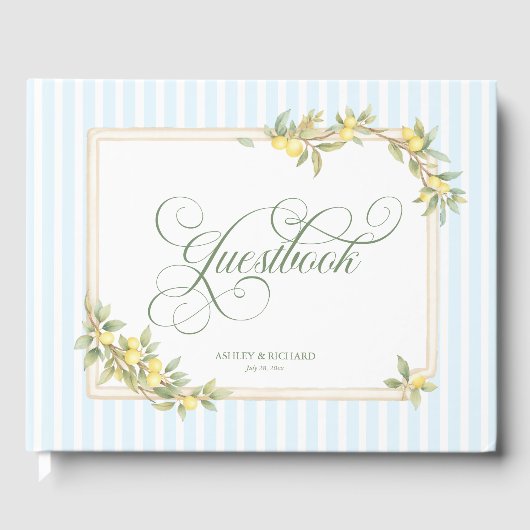 Mediterranean Lemon Coastal Stripe Wedding Gästebuch (Vorderseite)