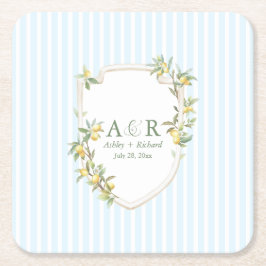 Mediterranean Lemon Coastal Stripe Wedding Rechteckiger Pappuntersetzer