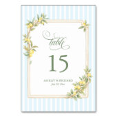Mediterranean Lemon Coastal Stripe Wedding Tischnummer (Vorderseite)