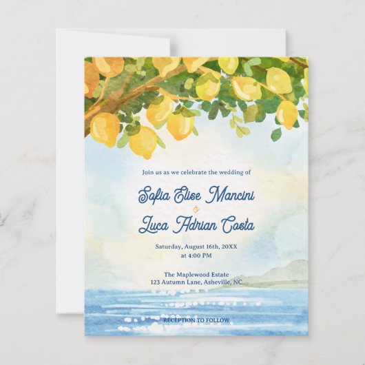 Mediterranean Lemon Grove Coastal Wedding Invite (Vorderseite)