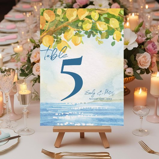 Mediterranean Lemon Grove Wedding Table Number Dankeskarte