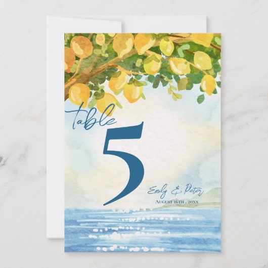 Mediterranean Lemon Grove Wedding Table Number Dankeskarte (Rückseite)