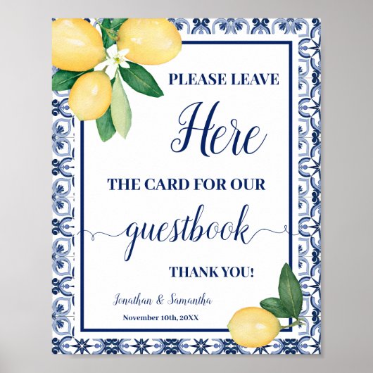 Mediterranean Lemon Leave Card Here Wedding Shower Poster (Vorne)