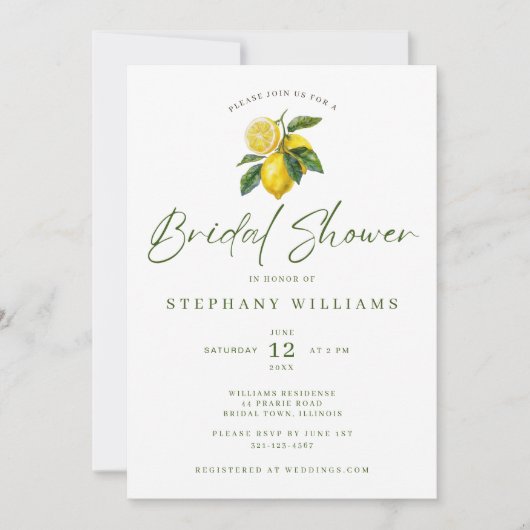Mediterranean Lemon Theme Bridal Invitation Einladung (Vorderseite)