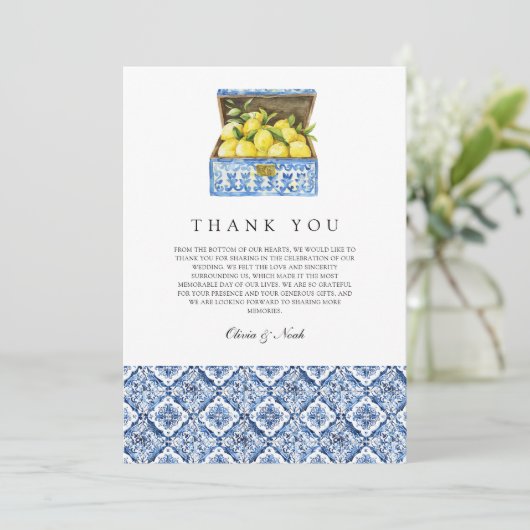 Mediterranean Lemon Tile Danke Karte (Stehend Vorderseite)
