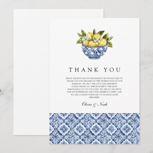 Mediterranean Lemon Tile Danke Karte (Vorne/Hinten)
