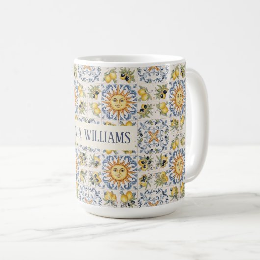 Mediterranean Lemon Tile Italian Coastal Design Kaffeetasse (VorderseiteRechts)