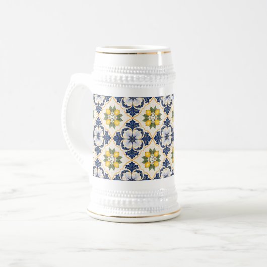 Mediterranean Lemon Tile Italian Talavera Bierglas (Vorderseite Links)