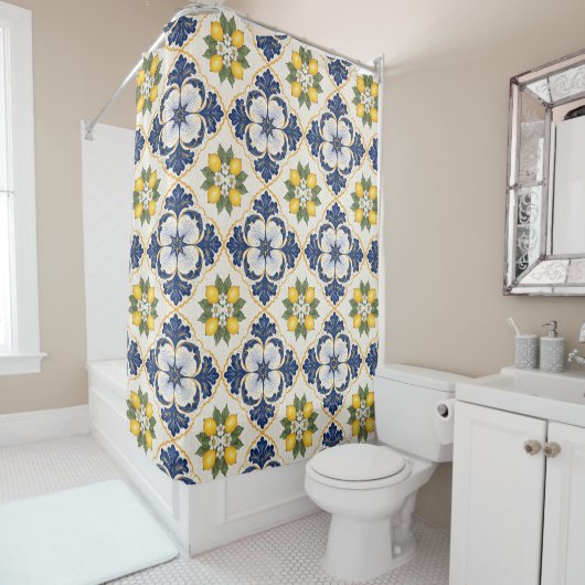 Mediterranean Lemon Tile Italian Talavera Duschvorhang (Beispiel)