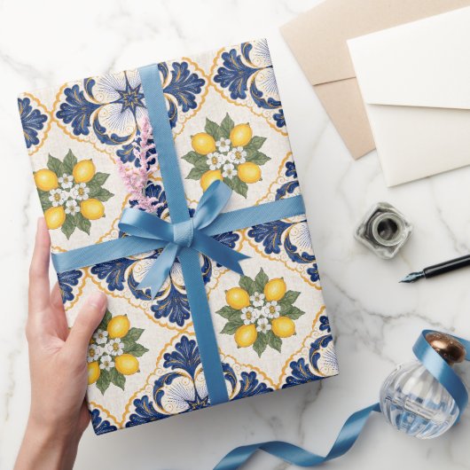 Mediterranean Lemon Tile Italian Talavera Geschenkpapier (Schenken)