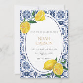 Mediterranean Lemon Tiles Bachelor Party Card Einladung (Rückseite)
