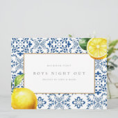 Mediterranean Lemon Tiles Bachelor Party Card Einladung (Stehend Vorderseite)