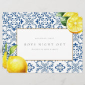 Mediterranean Lemon Tiles Bachelor Party Card Einladung (Vorne/Hinten)