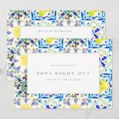 Mediterranean Lemon Tiles Bachelor Party Card Einladung (Vorne/Hinten)
