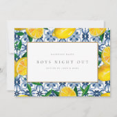Mediterranean Lemon Tiles Bachelor Party Card Einladung (Vorderseite)