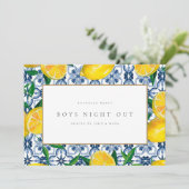 Mediterranean Lemon Tiles Bachelor Party Card Einladung (Stehend Vorderseite)