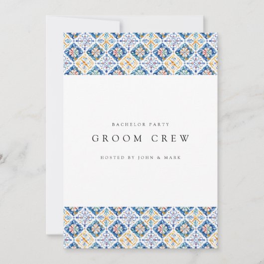 Mediterranean Lemon Tiles Bachelor Party Card Einladung (Vorderseite)