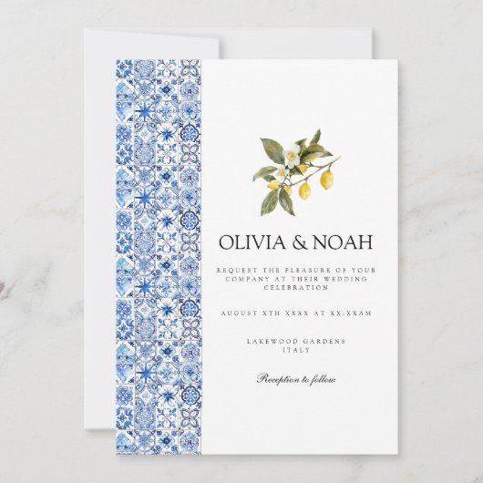Mediterranean Lemon Tiles Wedding Einladung (Vorderseite)