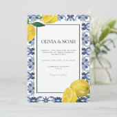 Mediterranean Lemon Tiles Wedding Einladung (Stehend Vorderseite)