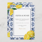 Mediterranean Lemon Tiles Wedding Einladung (Vorne/Hinten)